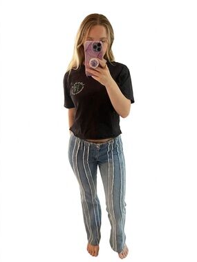 Stripe Blue Denim Jeans flare (00)